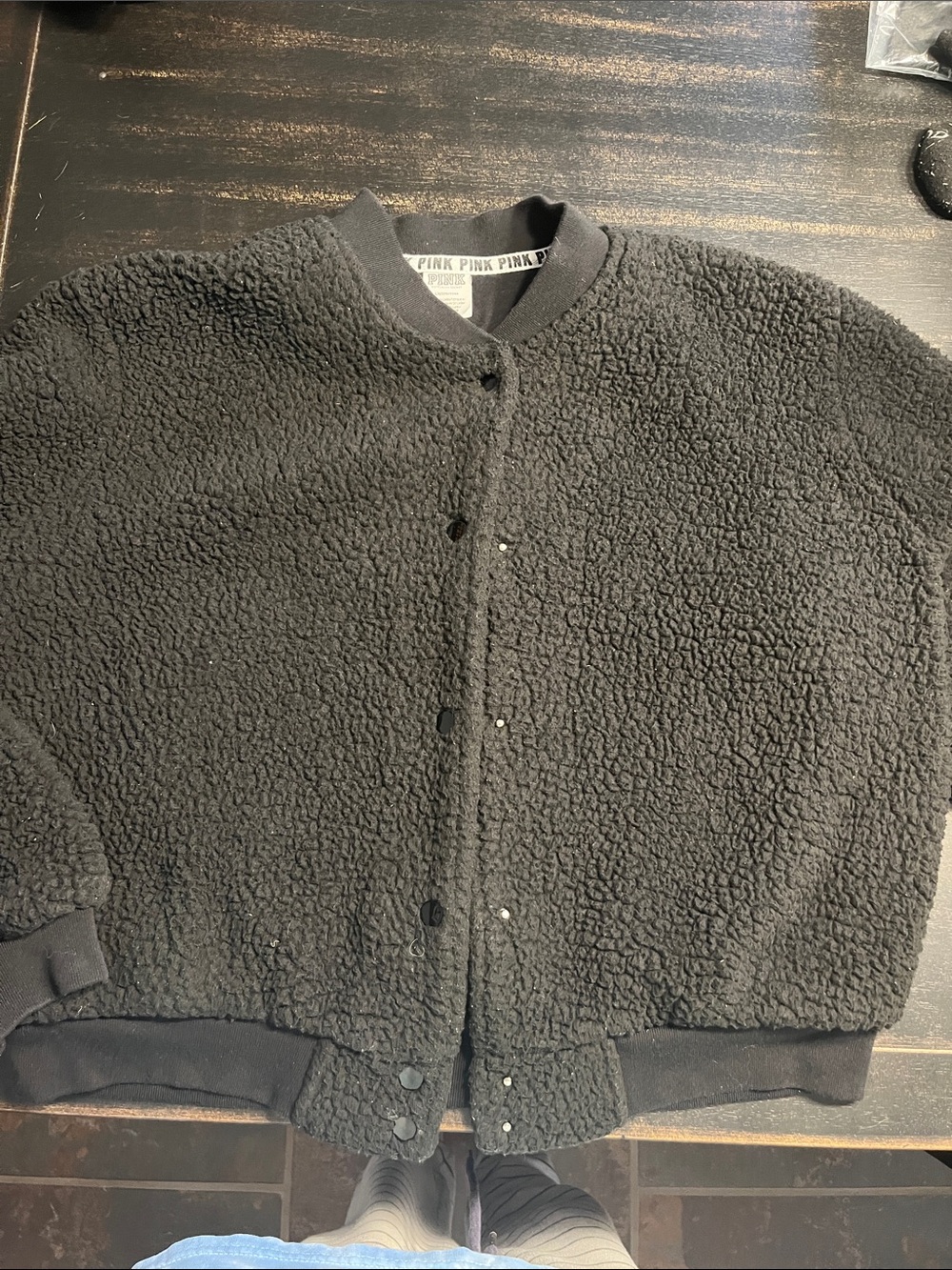 PINK Teddy bear fleece Black Jacket